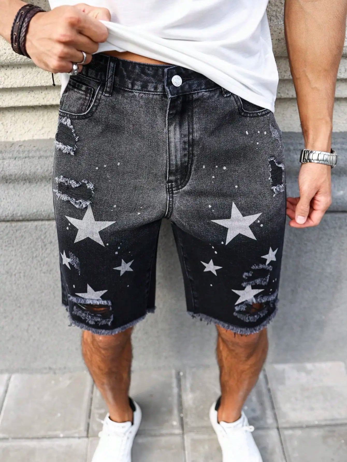 Men's summer denim printed shorts