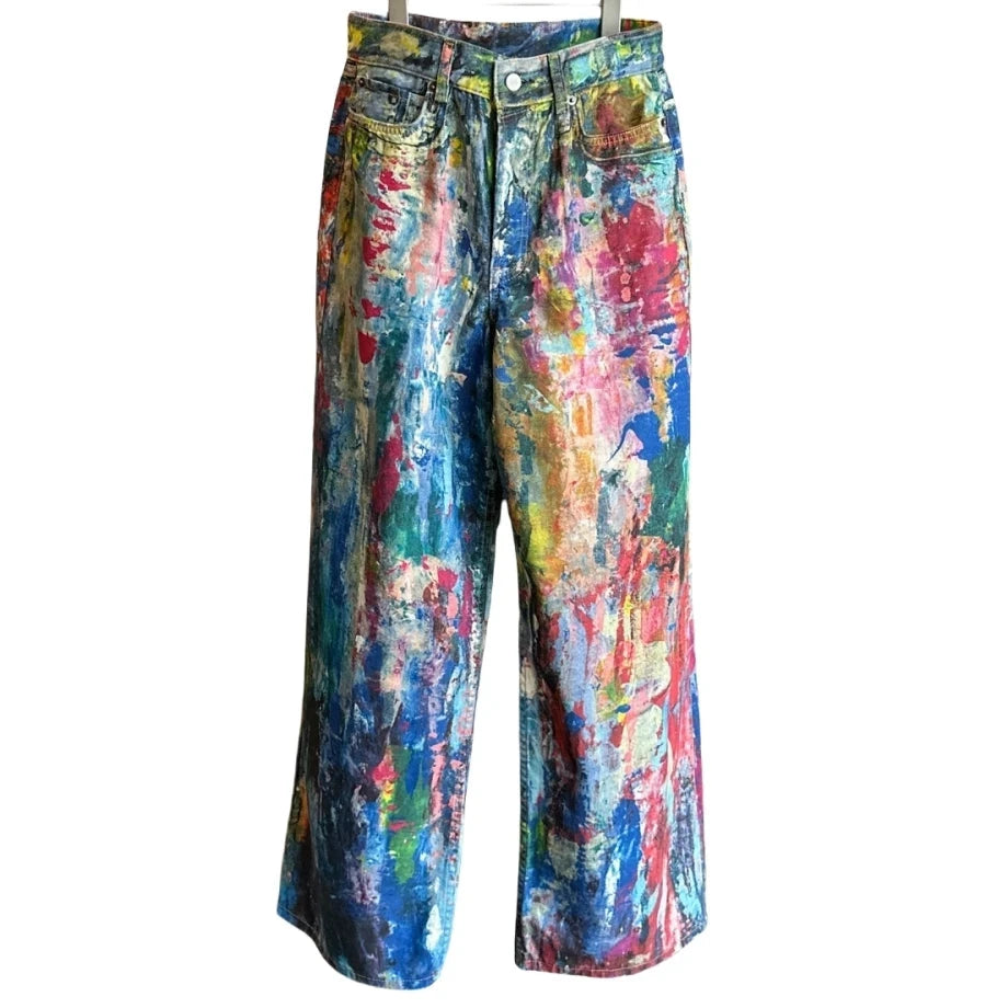 Oil Painting Wide Leg Denim Pants