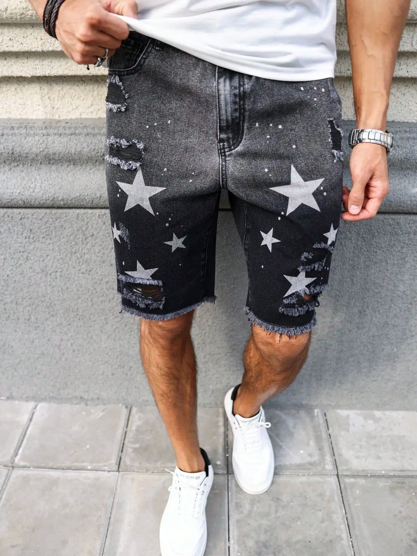 Men's summer denim printed shorts