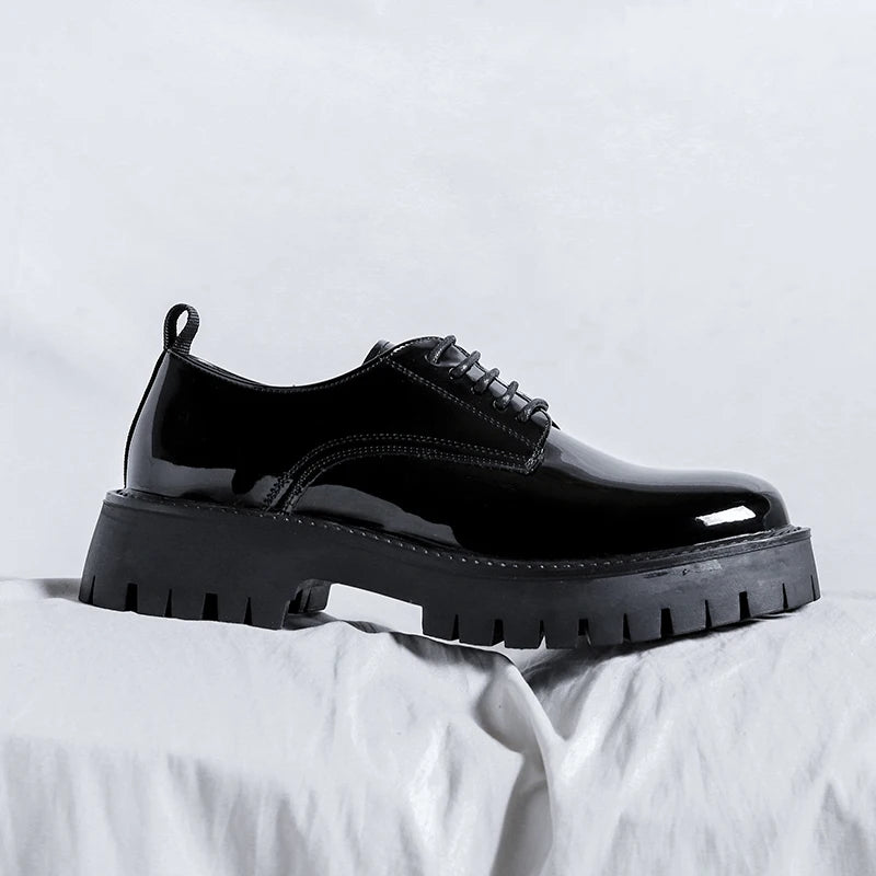Black High Sole Platform Leather Shoes