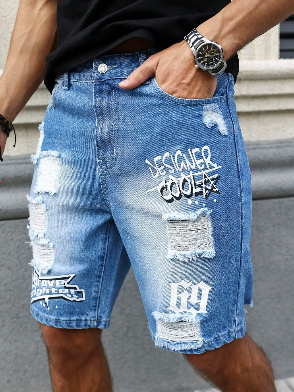 Ripped denim shorts