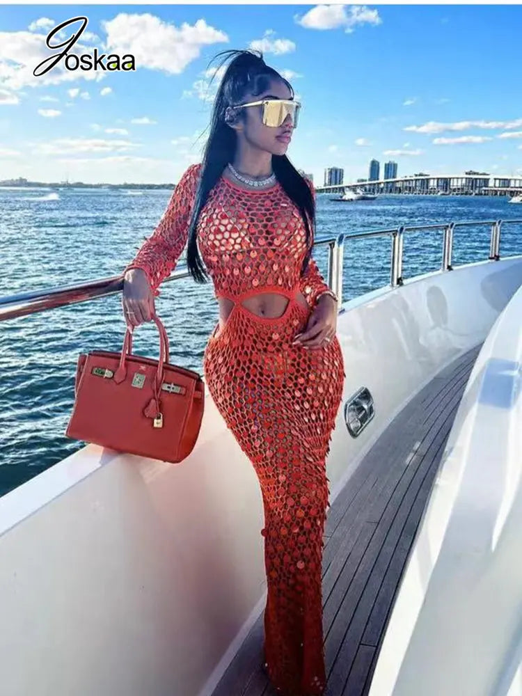 Fishnet Knitting Maxi Dress