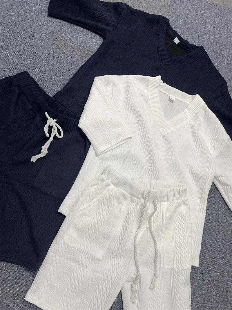 Men's V-neck Short Sleeve T-shirt and Shorts Set