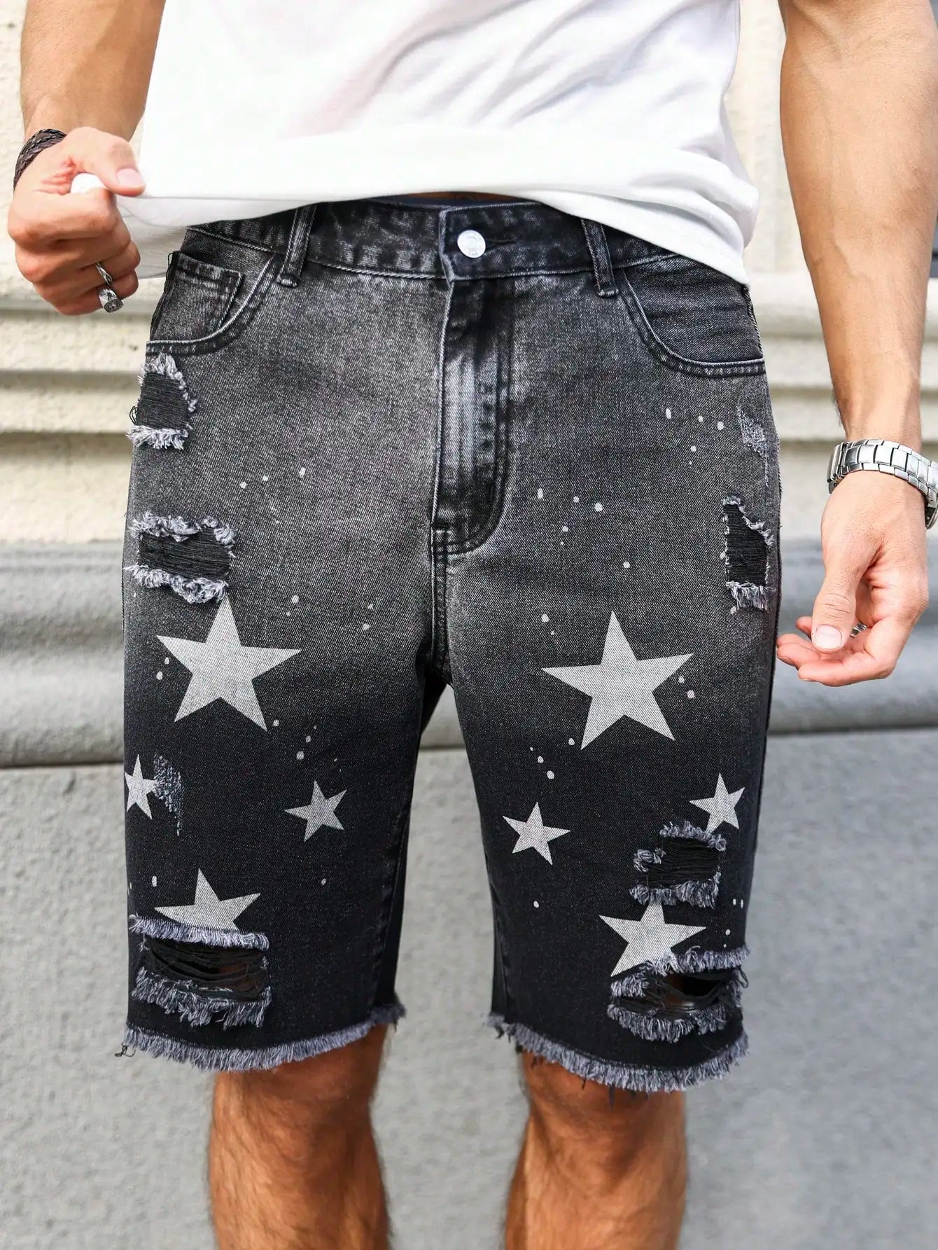 Men's summer denim printed shorts