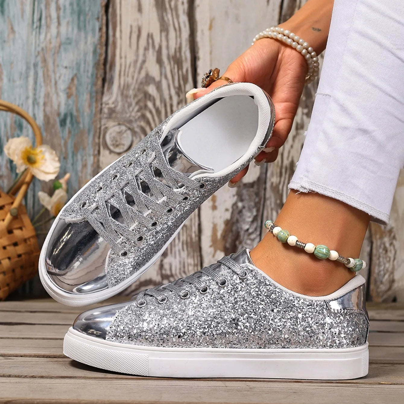 Women’s Glitter Lace-up Sneakers