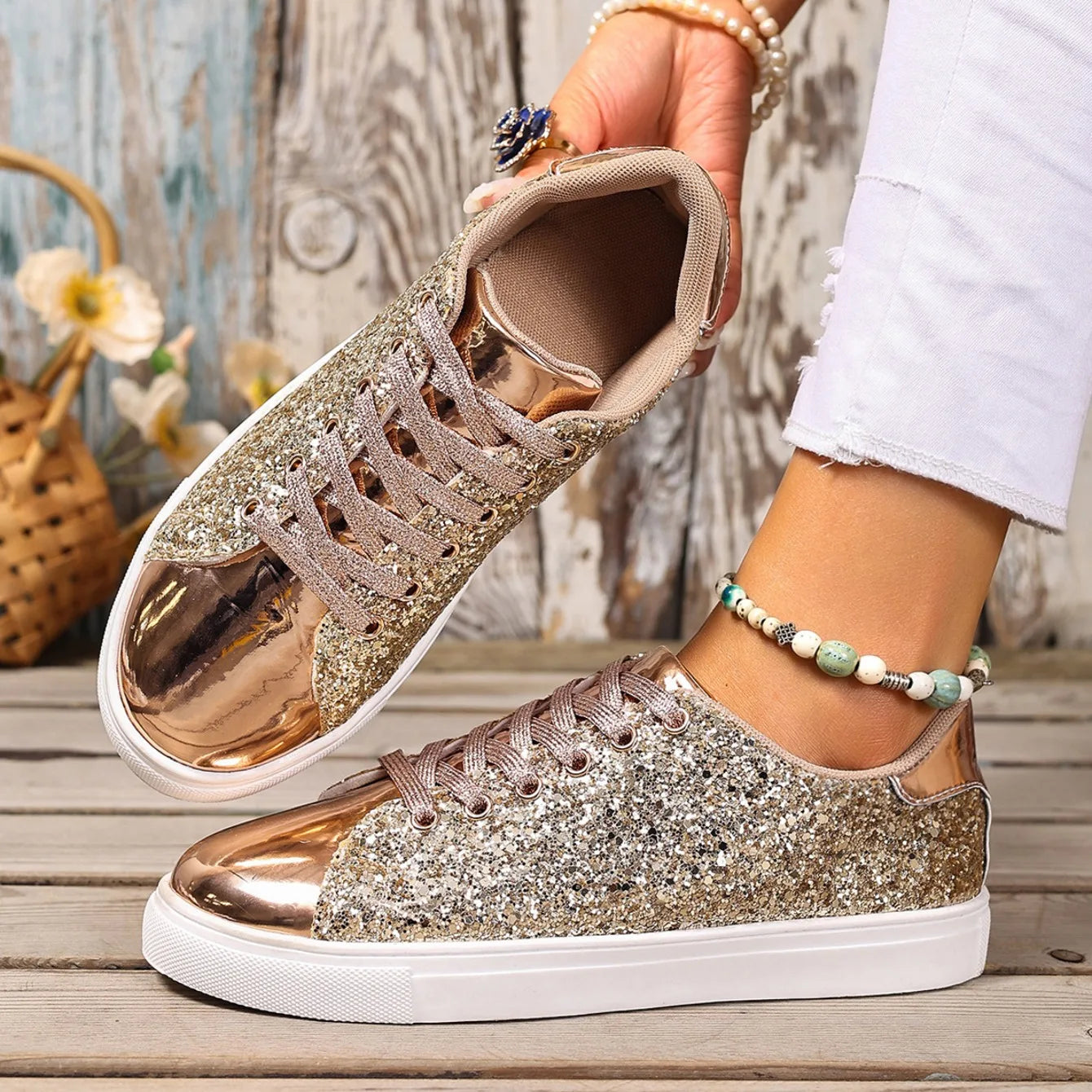 Women’s Glitter Lace-up Sneakers