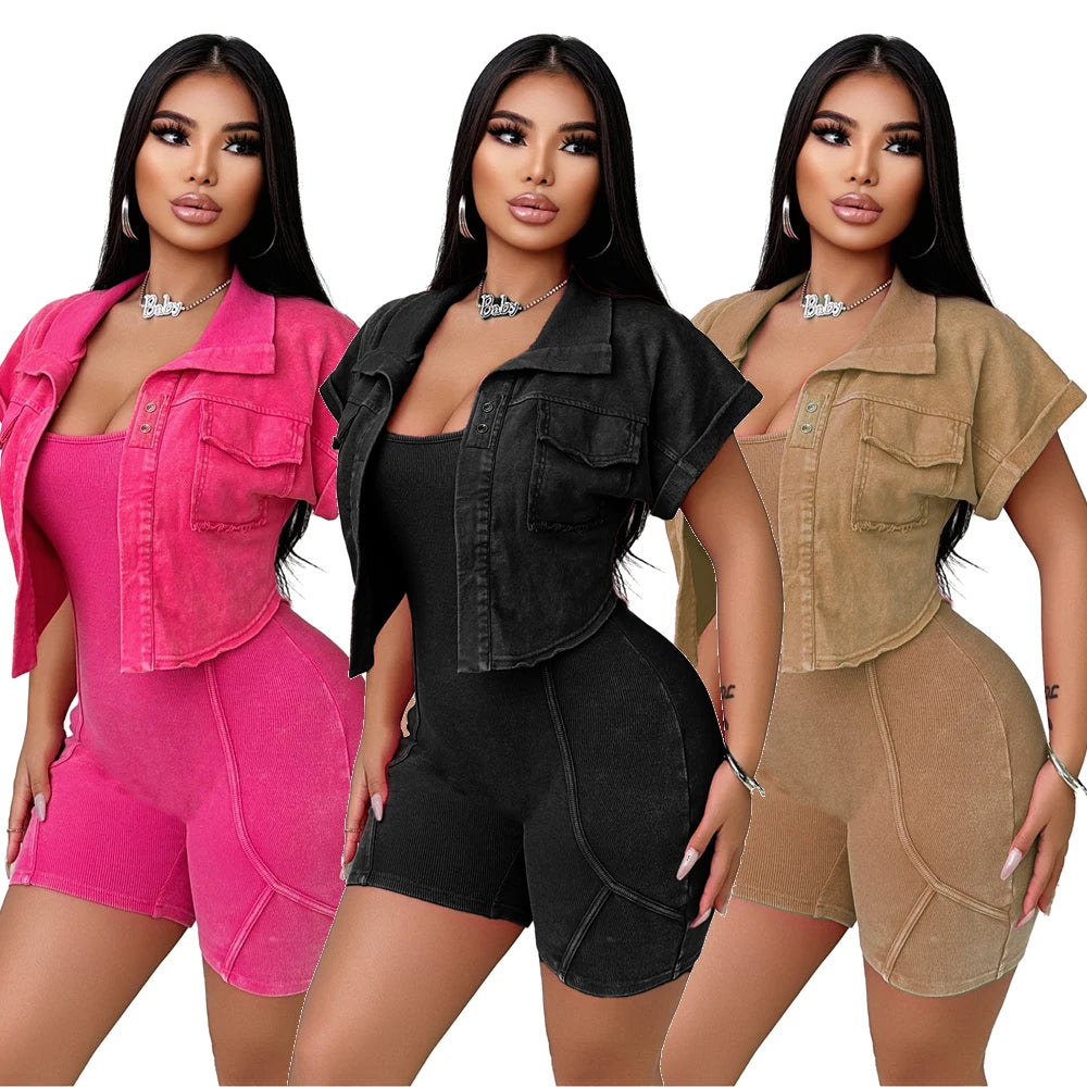 One Piece Short Sleeve Jacket Two Piece Set