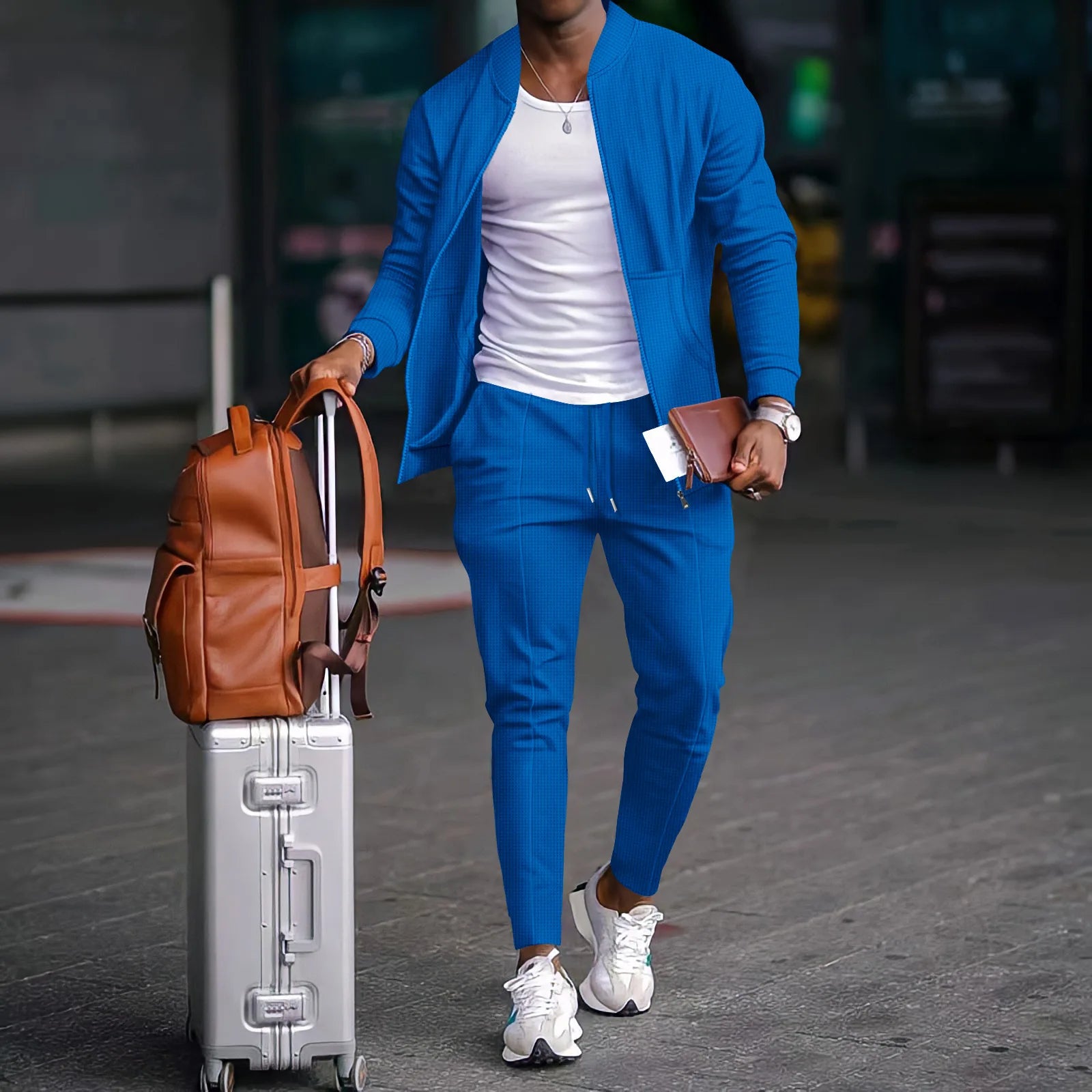 Zippered Shirt Coat And Trousers Outfit