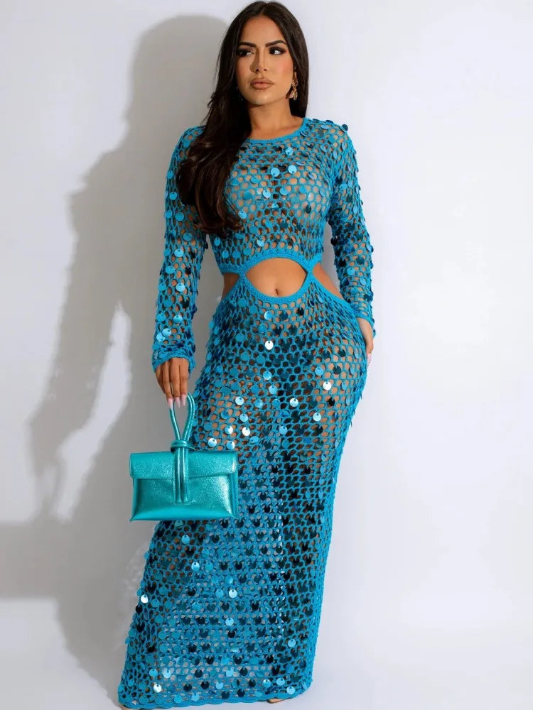 Fishnet Knitting Maxi Dress