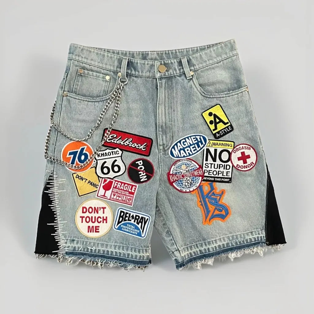 Patchwork Denim and camo Shorts