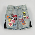 Patchwork Denim and camo Shorts