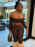 Slash Neck Crop Tops+High-Waist Leggings