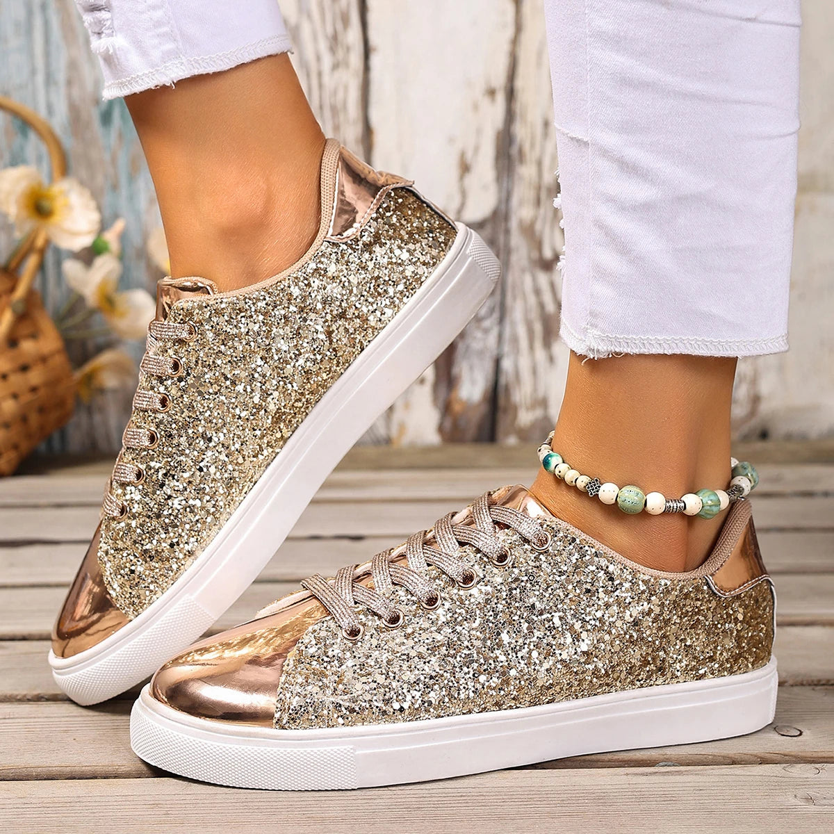 Women’s Glitter Lace-up Sneakers
