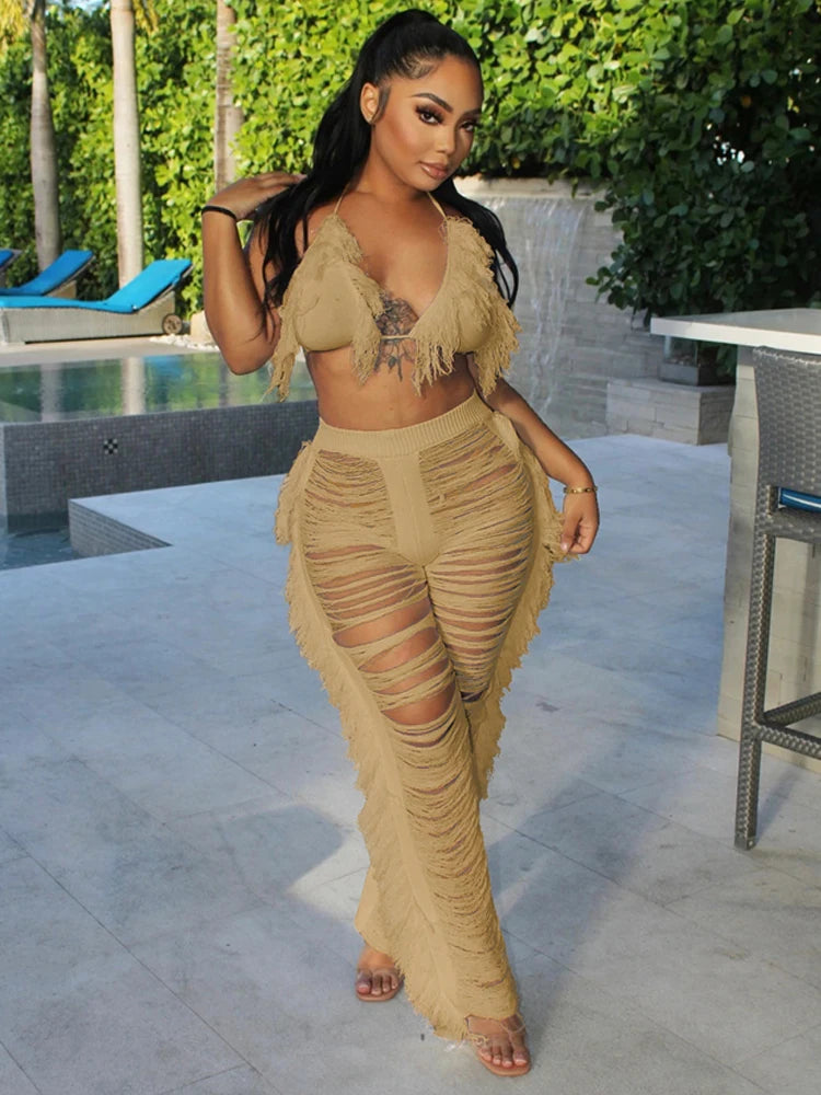 Two Piece Halter Neck Bikini Top+Pants set