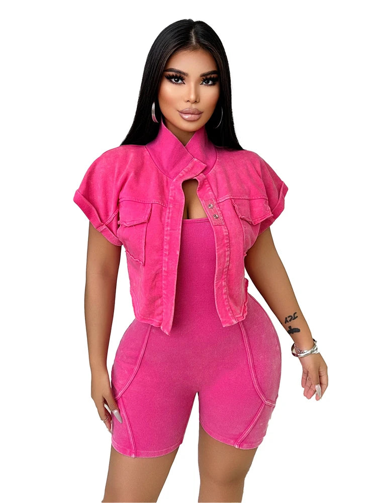 One Piece Short Sleeve Jacket Two Piece Set