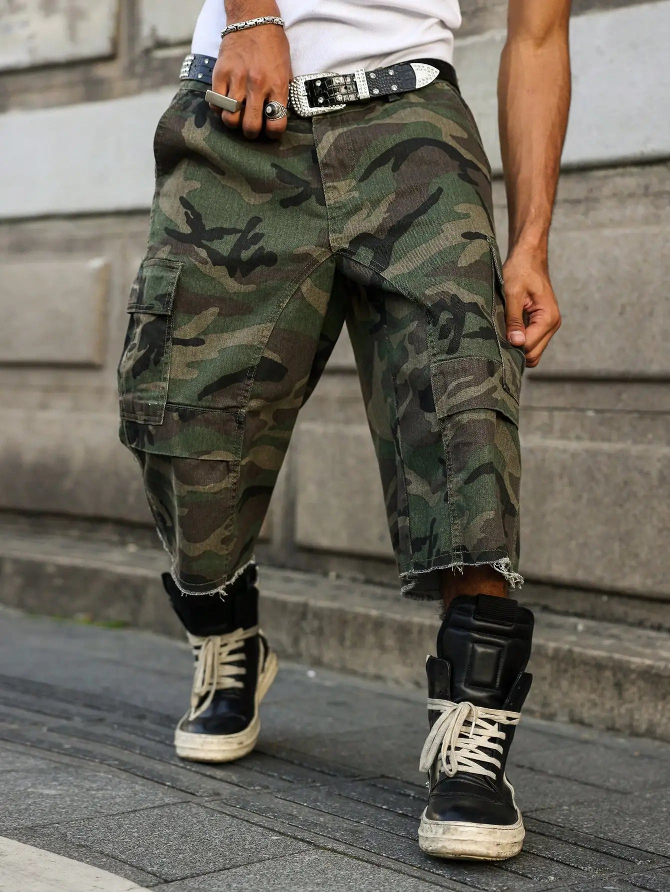 Men's camouflage denim shorts