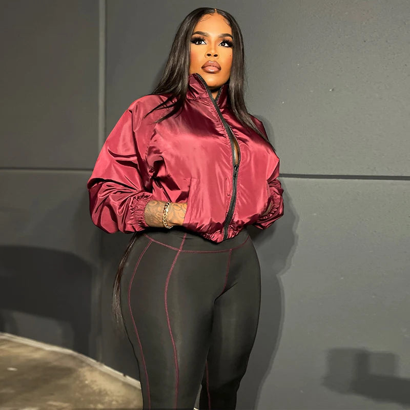 Zip Crop Jacket and Flare Pants