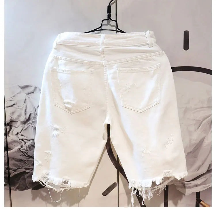 Men's Ripped White Denim Shorts