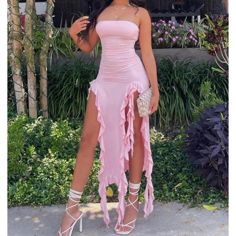Strapless High Slit Mini Party Dress