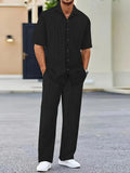 men's short-sleeved cardigan shirt and pants casual suit
