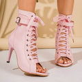 Belt Buckle Lace-Up Heels