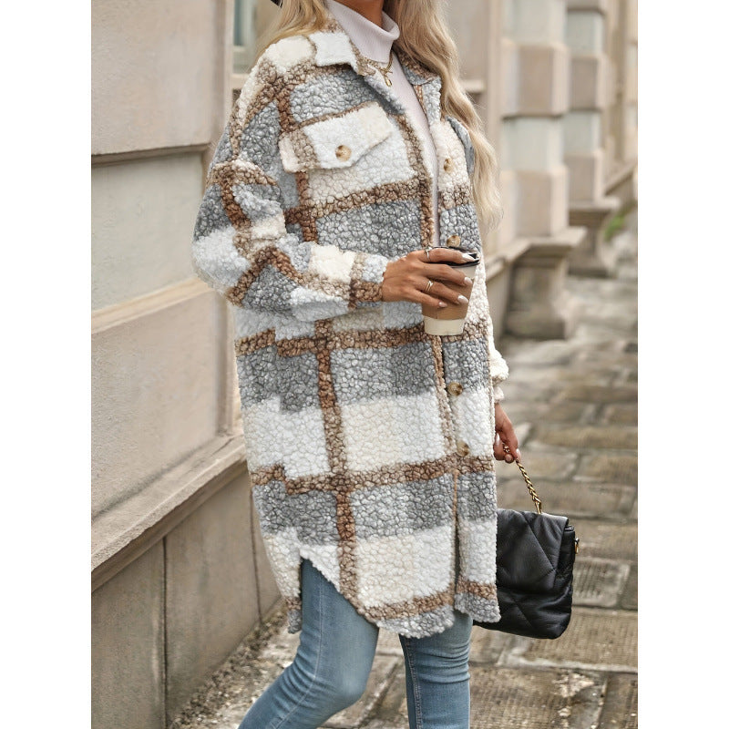 Lapel Colorblock Plaid Jacket - Littfashions