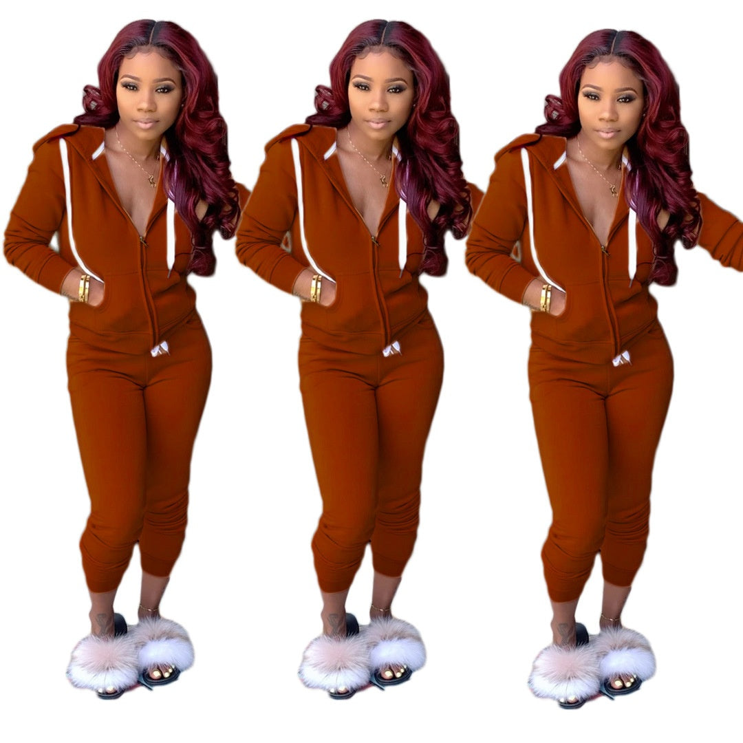Women's Solid Color Hoodie Suit