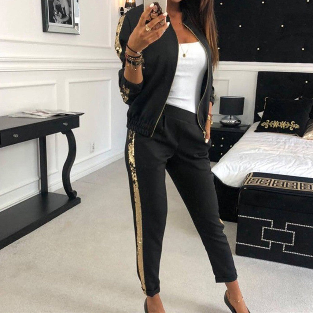 Casual Zipper Stitching Plaid Suit Women's Suit